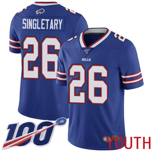 Youth Buffalo Bills #26 Devin Singletary Royal Blue Team Color Vapor Untouchable Limited Player 100th Season NFL Jersey